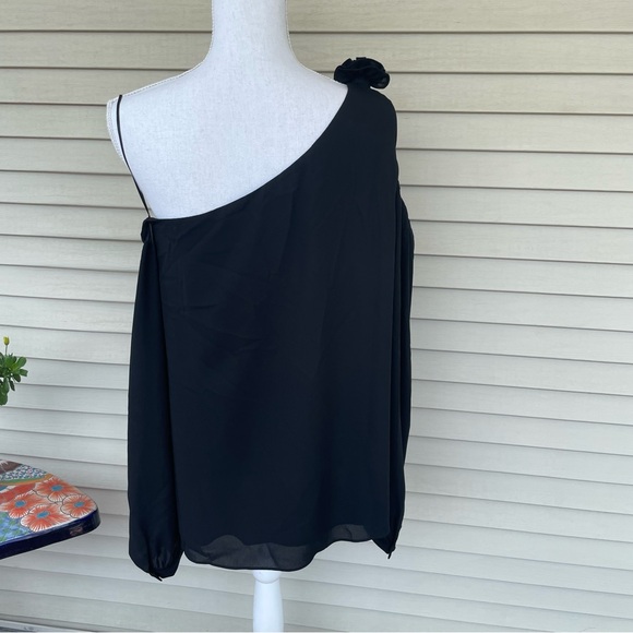 CeCe Long Sleeve Asymmetrical One Shoulder Blouse in Rich Black Size XL (NWT) - Picture 11 of 13